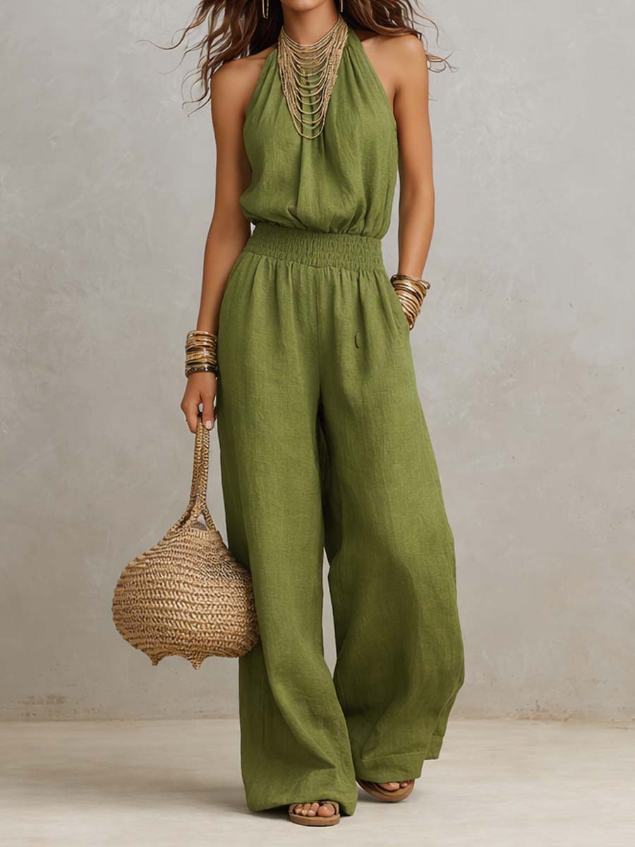 VALERIA | Halternek Jumpsuit met wijde pijpen