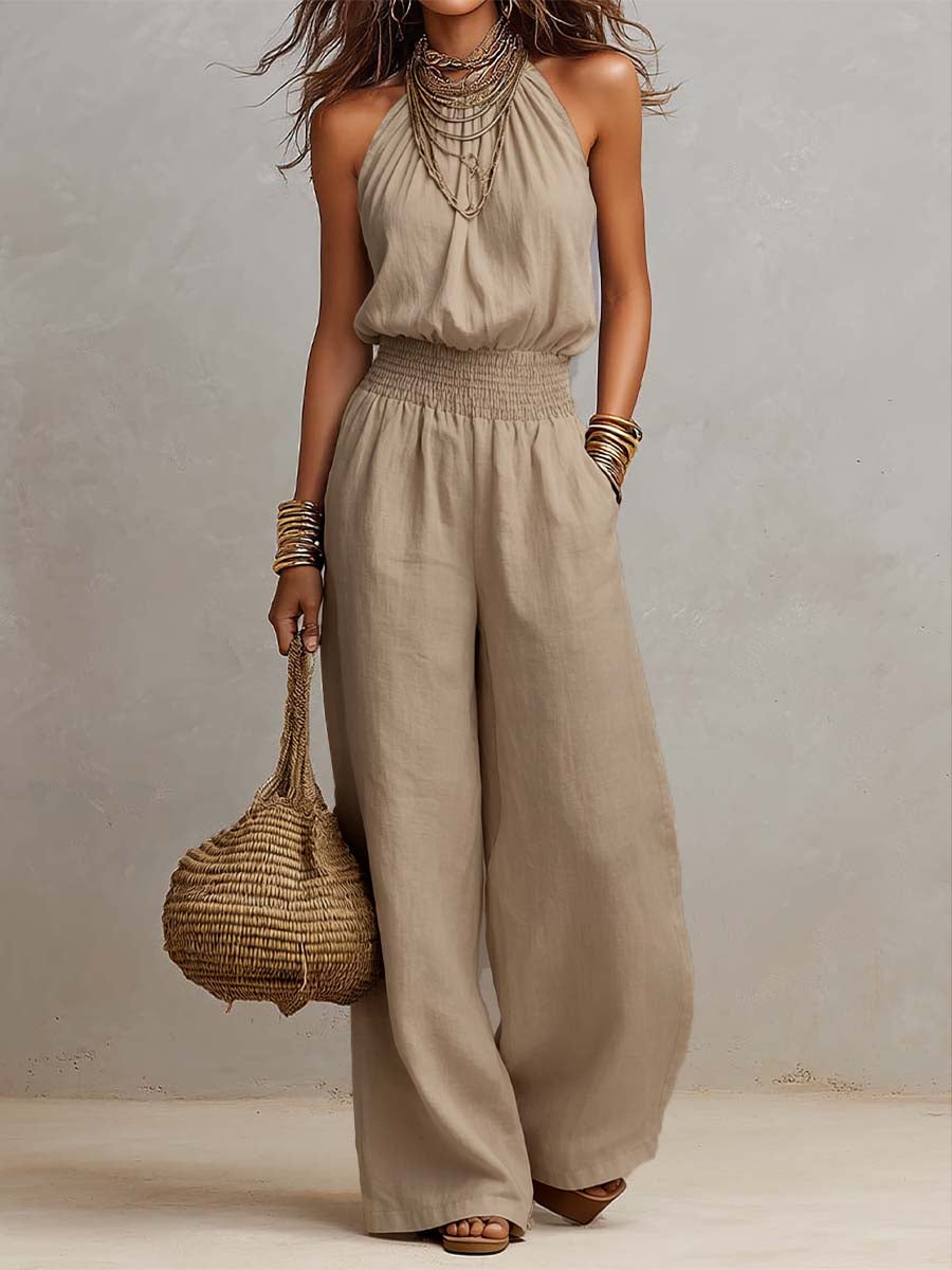 VALERIA | Halternek Jumpsuit met wijde pijpen