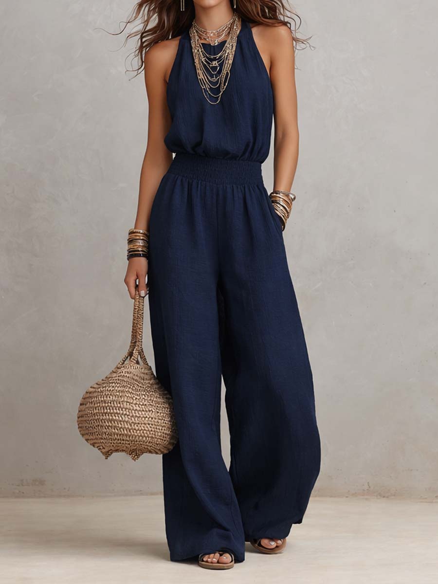 VALERIA | Halternek Jumpsuit met wijde pijpen