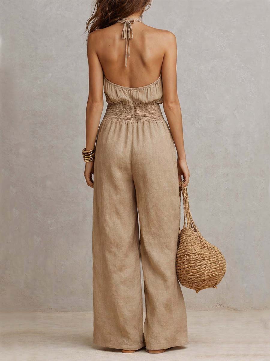 VALERIA | Halternek Jumpsuit met wijde pijpen