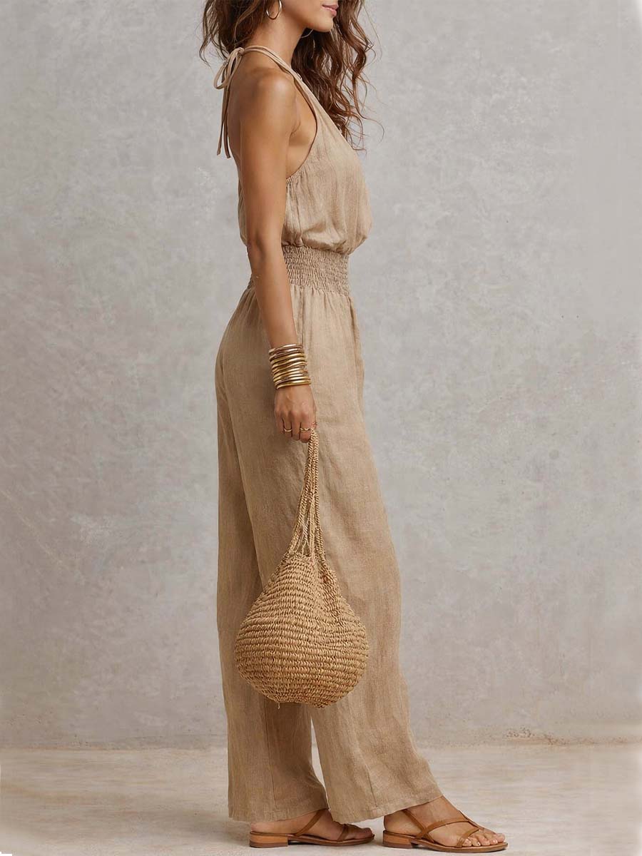 VALERIA | Halternek Jumpsuit met wijde pijpen