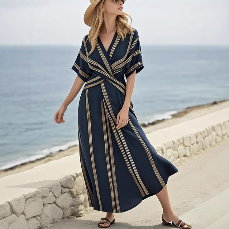 Thalia™ | Elegante Maxi Wikkeljurk met Strepen