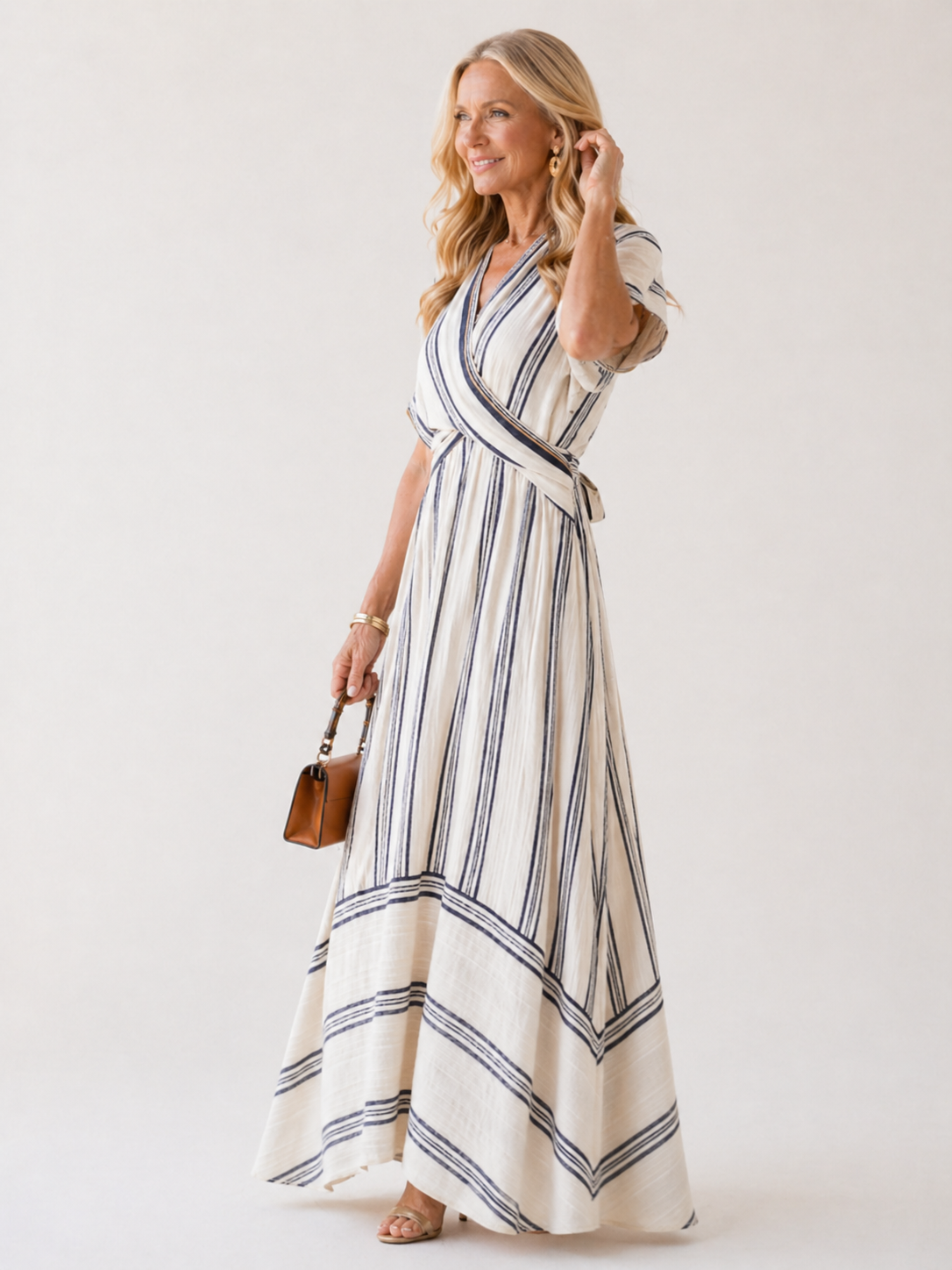 Thalia™ | Elegante Maxi Wikkeljurk met Strepen