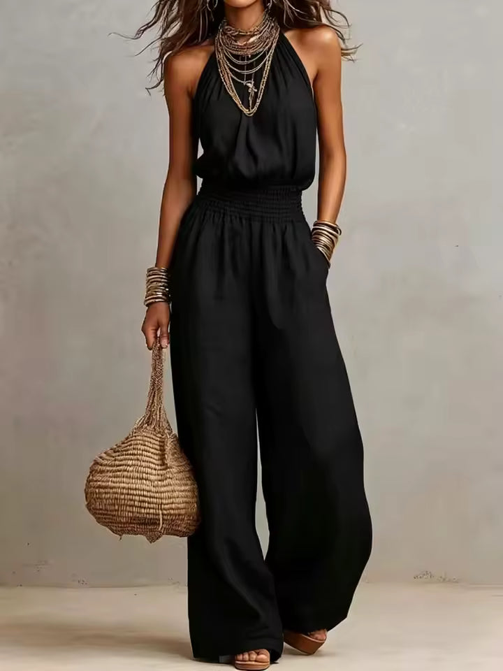 VALERIA | Halternek Jumpsuit met wijde pijpen