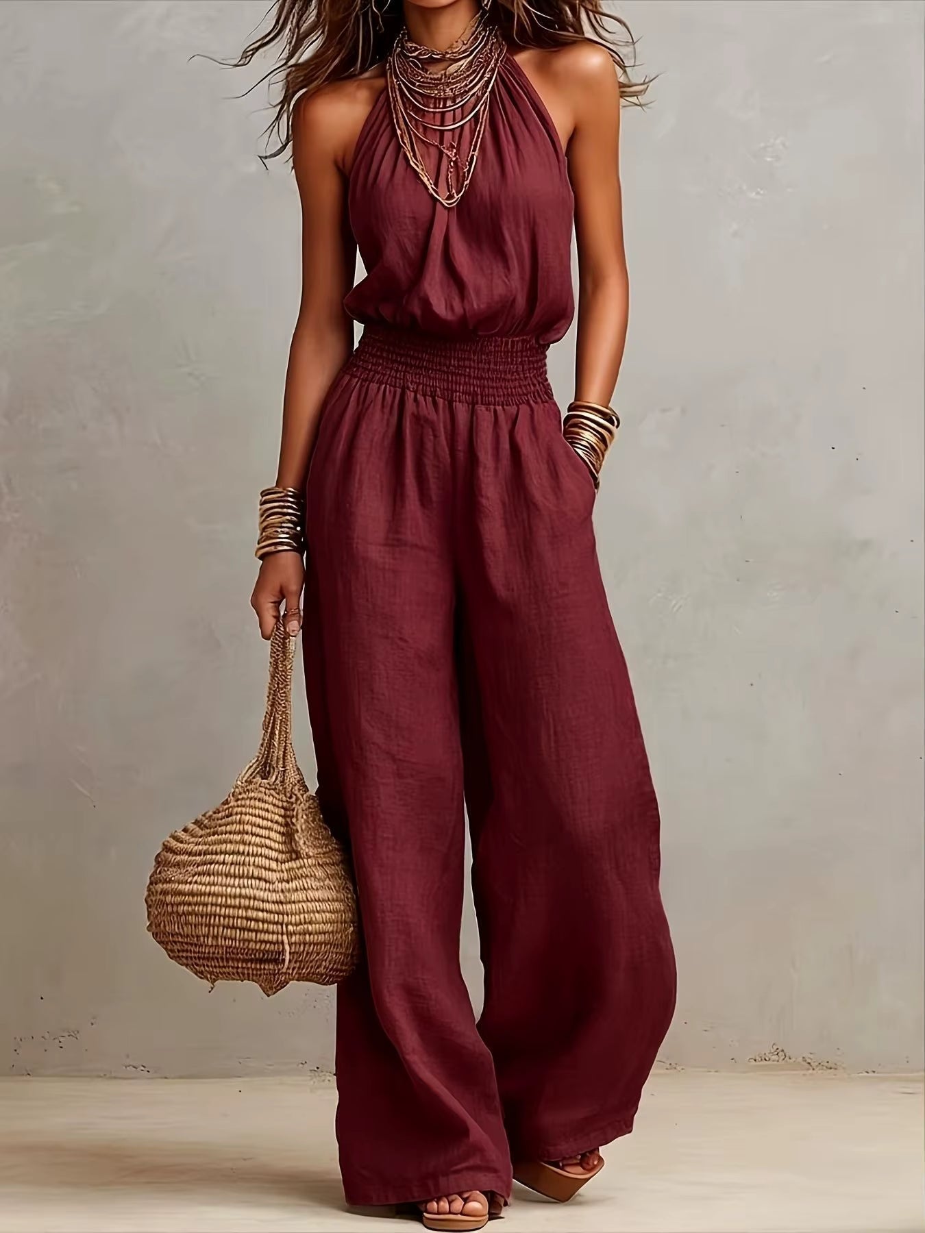 VALERIA | Halternek Jumpsuit met wijde pijpen