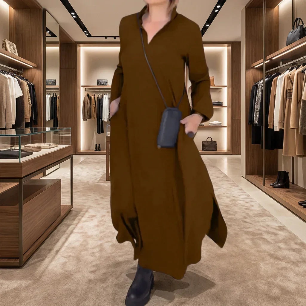 Lonne™ | Maxi Jurk met Opstaande V-Hals