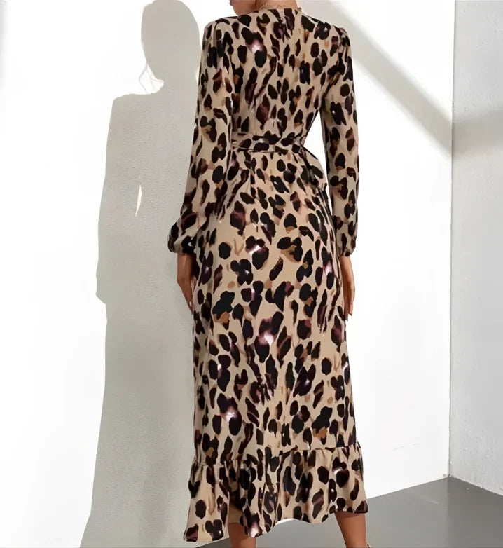 Nina™ | V-Hals Jurk met Luipaardprint